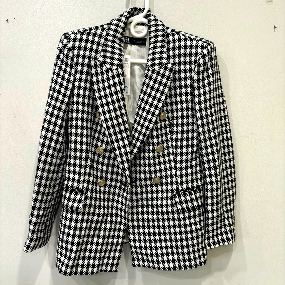 Zara Tweed Shoulder Double Breasted Blazer Women’s Size Small New
